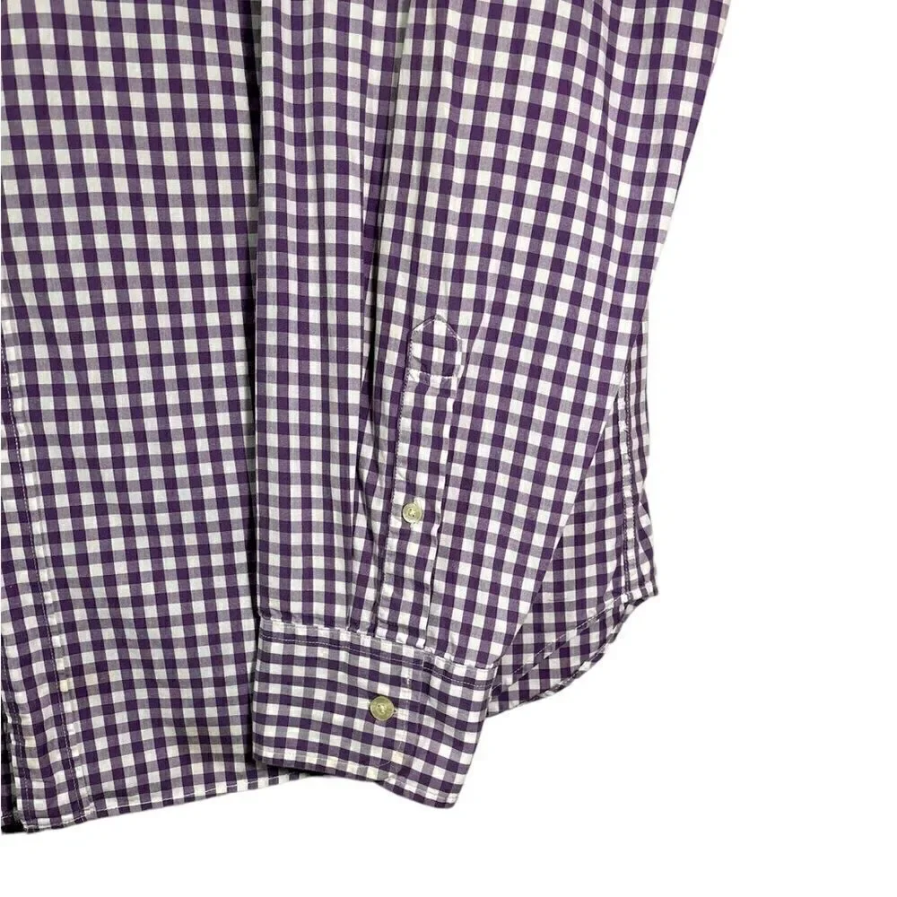 J. CREW 100% Cotton Purple White Dress Shirt Plaid Size XL